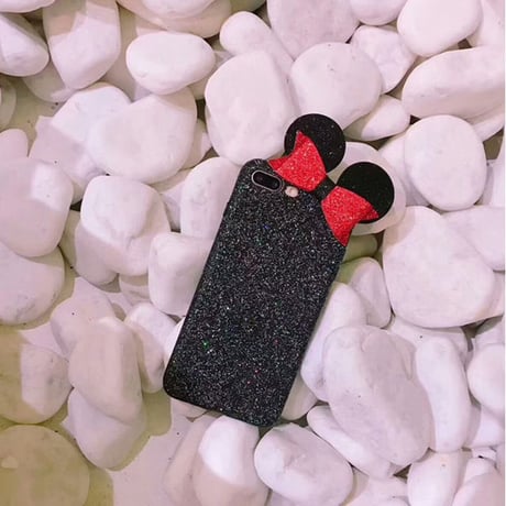 [NW359] ★ iPhone 6 / 6s / 6Plus / 6sPlus / 7 / 7Plus / 8 / 8Plus ★ シェルカバー ケース マウス ネズミ 耳 リボン グリッター