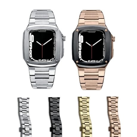 [MO064] ★Apple Watch belt 40mm/44mm★ アップルウォッチ バンパーケース+替えベルト フルメタル 高級感 ワンカラー バイカラー クール