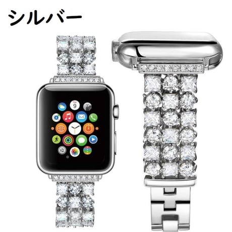 [MO123] ★Apple Watch belt 38mm/41mm/42mm/40mm/44mm/45mm★ アップルウォッチ 替えベルト 3列ラインストーン ステンレススチール ブレスレット