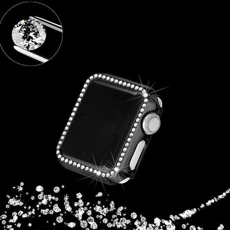[MO124] ★Apple Watch belt 38mm/41mm/42mm/40mm/44mm/45mm★ アップルウォッチ バンパーケース+替えベルト セット ミラネーゼループ ラインストーン