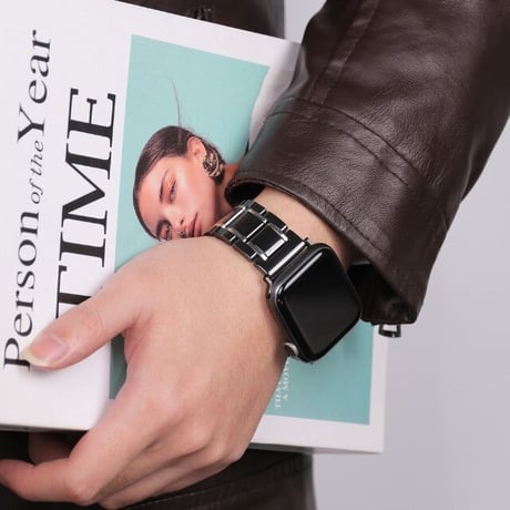 [MO076] ★Apple Watch belt 38mm/40mm/41mm/42mm/44mm/45mm★ アップルウォッチ 替えベルト セラミック メタルライン ブラック