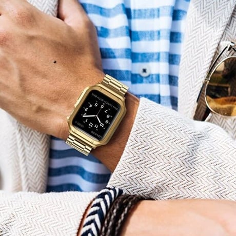 [MO074] ★Apple Watch belt 38mm/40mm/41mm/42mm/44mm/45mm★ アップルウォッチ TPUバンパーケース+ステンレスベルト ラインアクセント ワンカラー