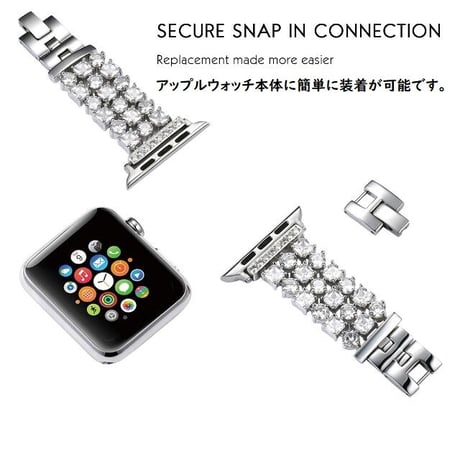 [MO123] ★Apple Watch belt 38mm/41mm/42mm/40mm/44mm/45mm★ アップルウォッチ 替えベルト 3列ラインストーン ステンレススチール ブレスレット
