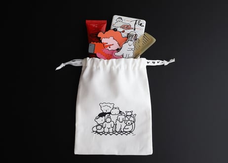 白巾着「ぬいぐるみ家族写真」