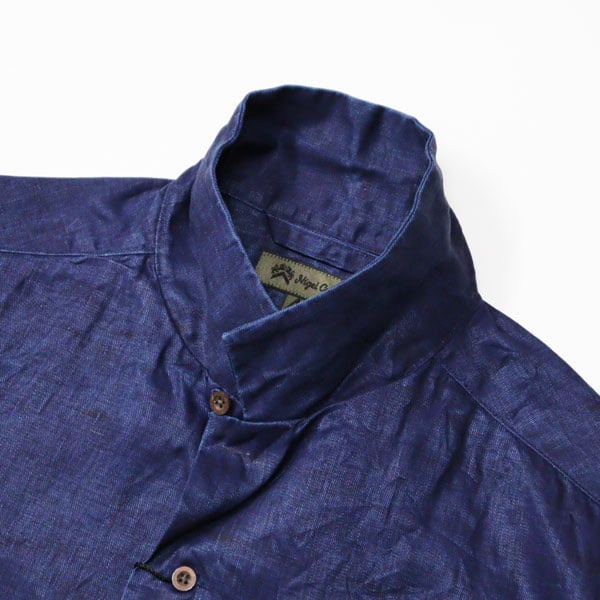 【Nigel Cabourn】インディゴ染め バンドカラーミックスシャツ Open Collar Shirt -LINEN INDIGO- / Nigel Cabourn 商品詳細