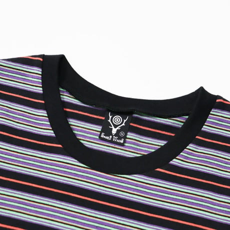 South2 West8 （サウスツーウエストエイト）"S/S Round Pocket Tee - Cotton Multi Wide Stripe Jersey"