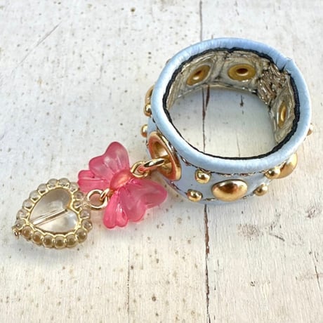 Leather Ring（ぷらぷらリボンハートスカイブルー）