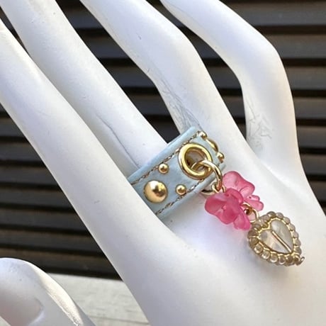 Leather Ring（ぷらぷらリボンハートスカイブルー）