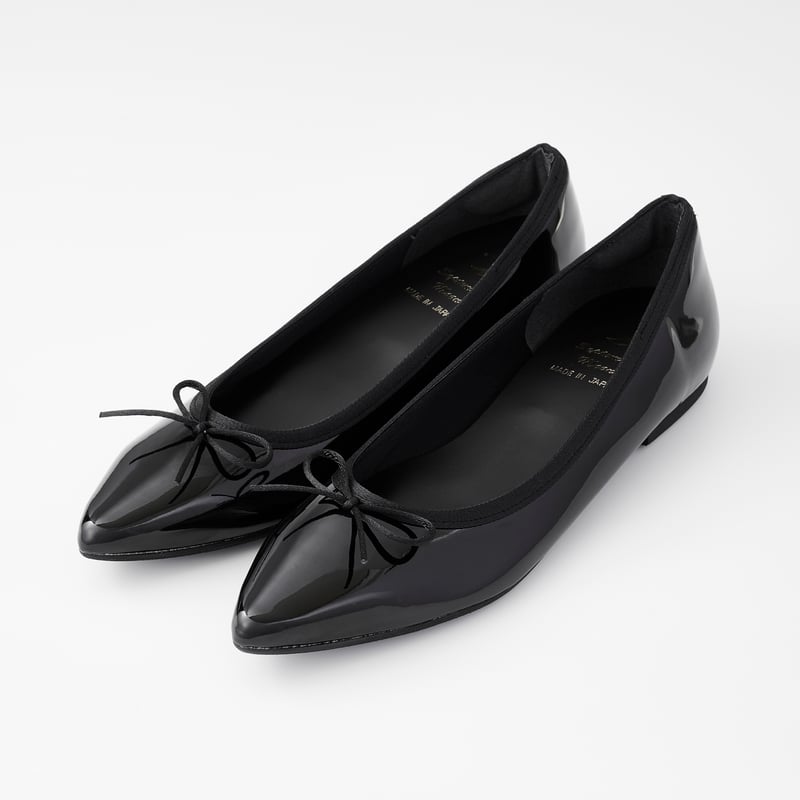 SM13ブラックエナメルポインデット トゥサテンコードリボンバレエ