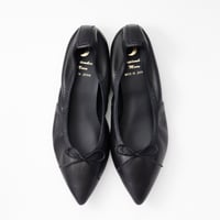 LSM-14 ブラック スクエアトゥレザー バレエシューズ | September