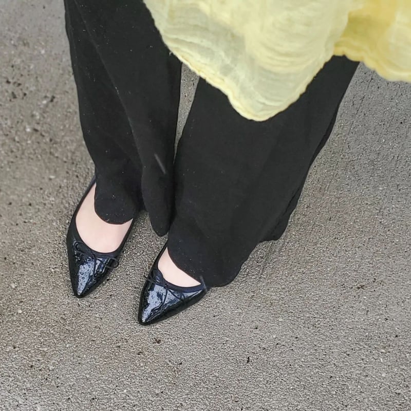 SM13ブラックエナメルポインデット トゥサテンコードリボンバレエ