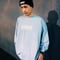 Calligraphy Front Logo T-shirt/Big Silhouette Long Sleeve<Acid Blue>
