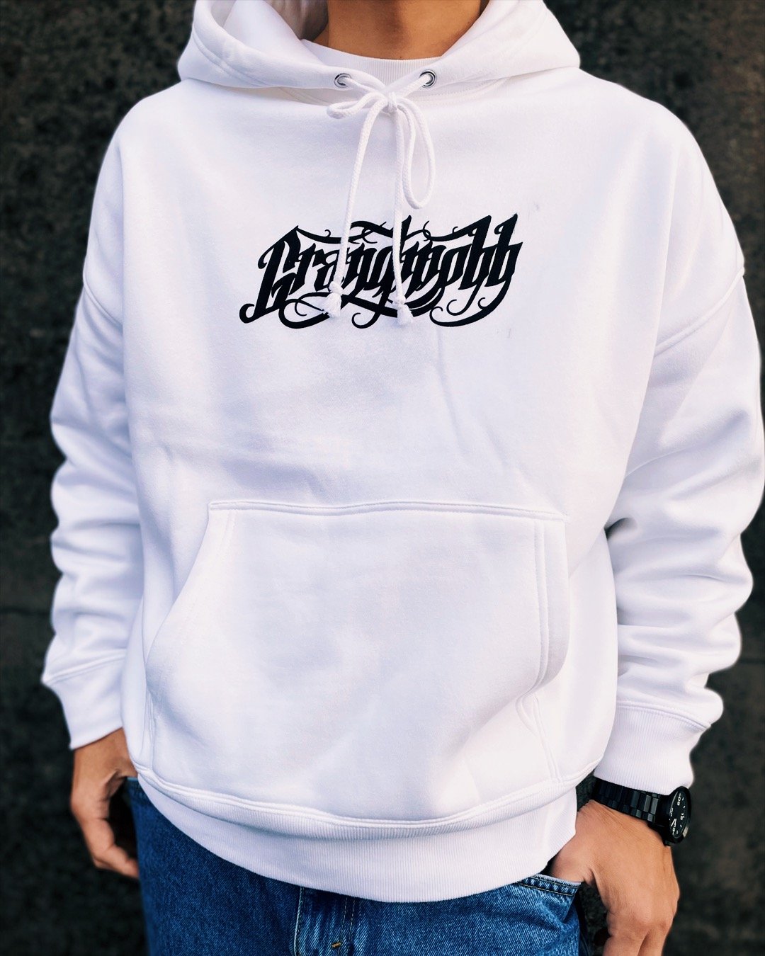 トップス 00s calligraphy logo hoodie Calligraphy Logo Hooded/Big Silhouette<White> |