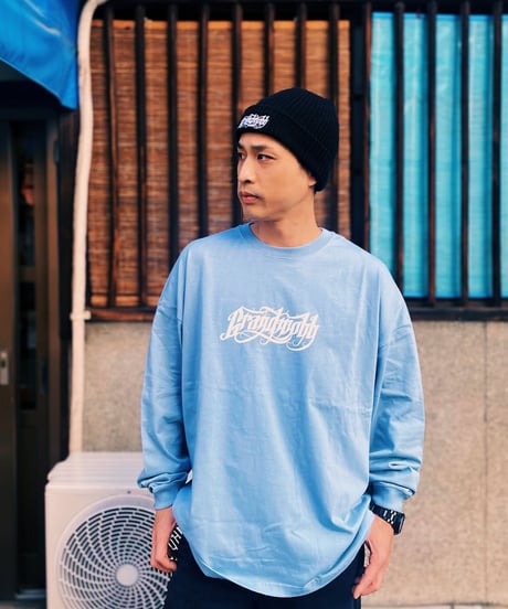 Calligraphy Front Logo T-shirt/Big Silhouette Long Sleeve<Acid Blue>