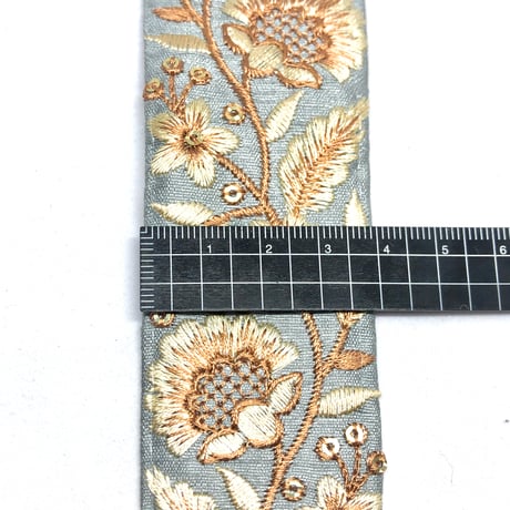 【50cm単位】ライトブルー　フローラル　インド刺繍リボン　ハンドメイド材料　りぼん素材