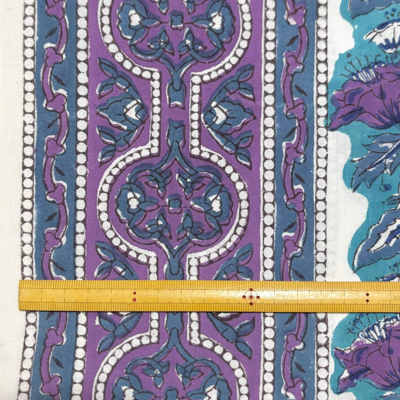 50cm単位】マリンブルーパープルフラワー 片耳ボーダー付き