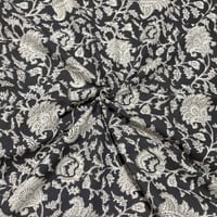 【50cm単位】ブラックオフホワイトフラワーJバグルー染め　インド　ハンドブロックプリント生地　テキスタイル  コットン