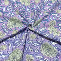【50cm単位】パープルグレイッシュグリーンフラワー　インド　ハンドブロックプリント生地　テキスタイル  コットン