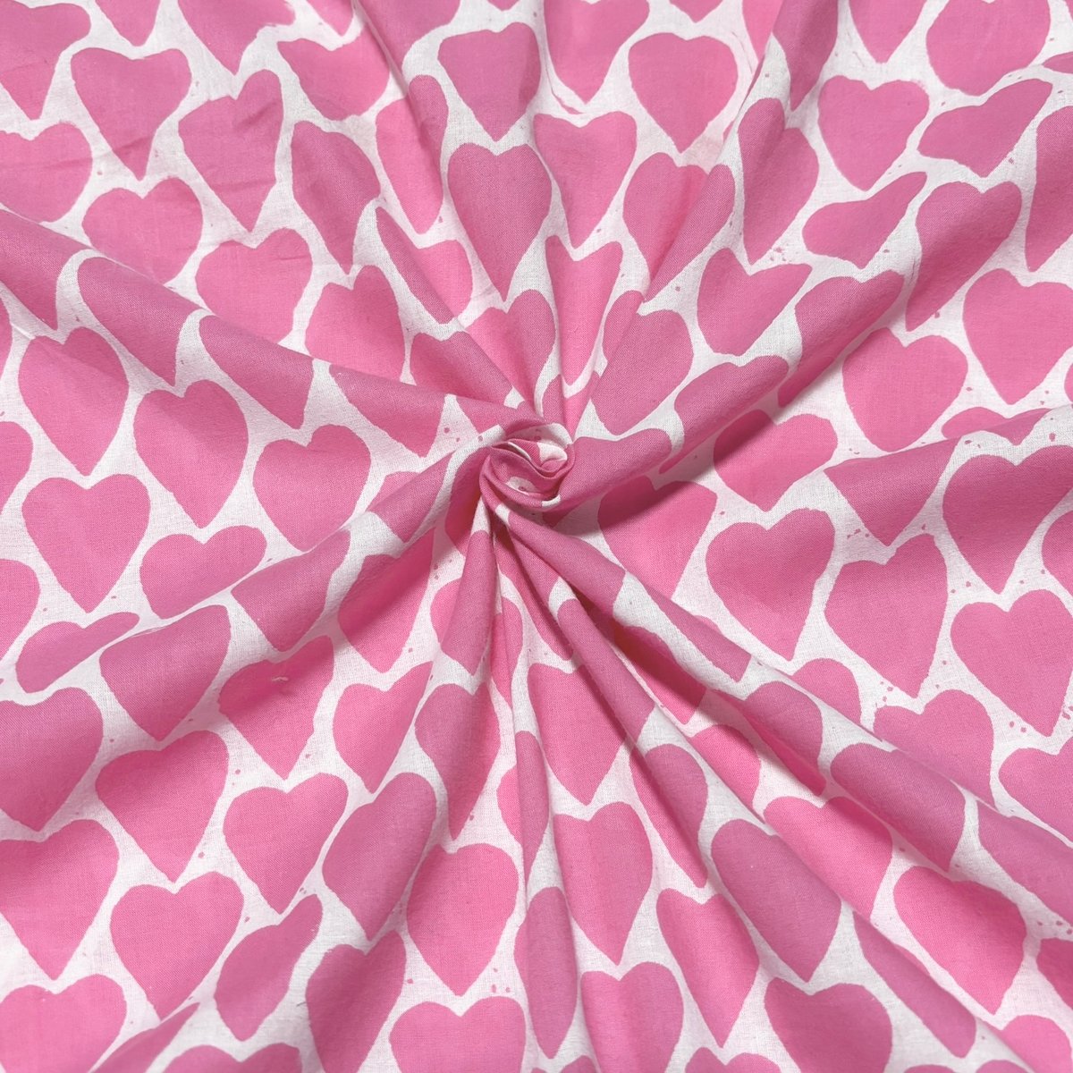 50cm単位】ピンクハート インド ハンドブロックプリント生地