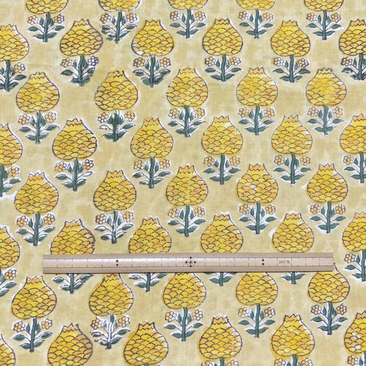 50cm単位】イエロースモールフラワーモチーフ インド ハンドブロック