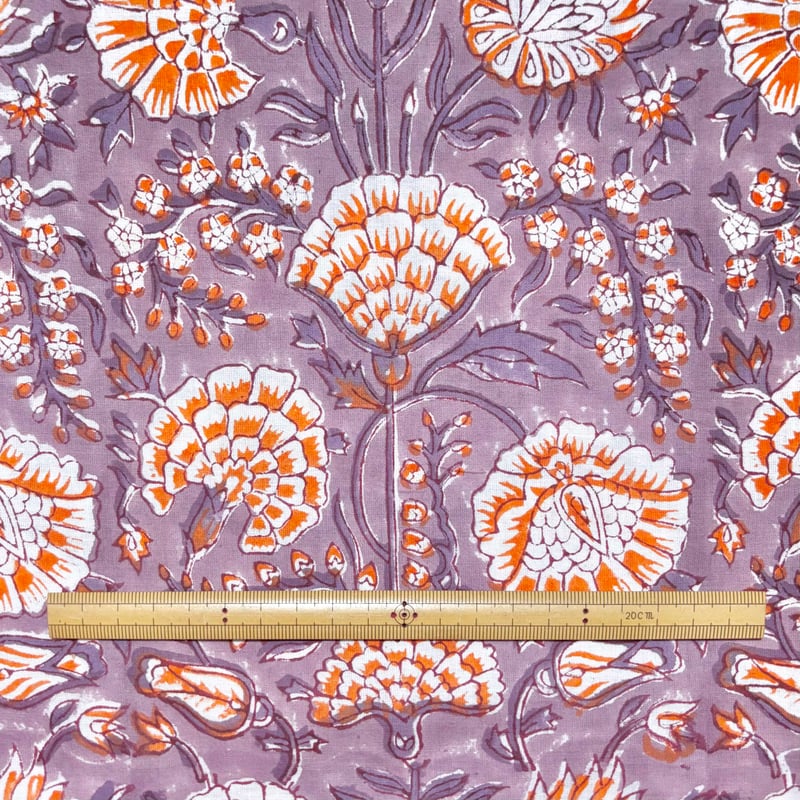 50cm単位】くすみグレイッシュパープルオレンジフラワー 片耳ボーダー