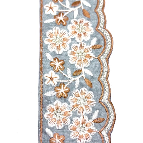 【50cm単位】ブルー　スカラップ　インド刺繍リボン　ハンドメイド材料　りぼん素材