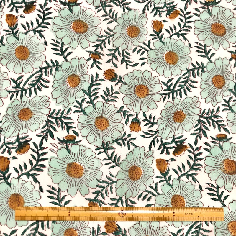 訳あり☆インド ブロックプリントキルト 大判 青白花柄 Craft India