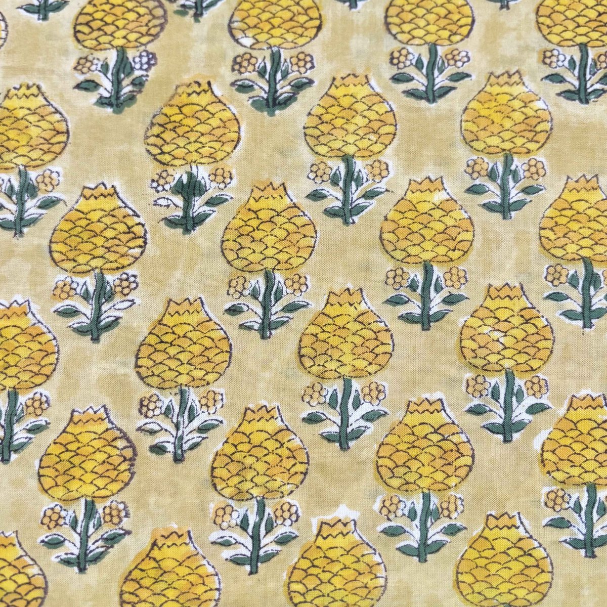 50cm単位】イエロースモールフラワーモチーフ インド ハンドブロック