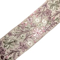 【50cm単位】ベージュフラワー×オフホワイト　ナチュラルフラワー　インド刺繍リボン　ハンドメイド材料