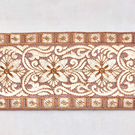 【50cm単位】パープルピンク　スクエア　インド刺繍リボン　ハンドメイド材料　りぼん素材