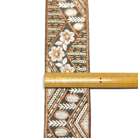 【50cm単位】グレー　ジグザグ　インド刺繍リボン　ハンドメイド材料　りぼん素材