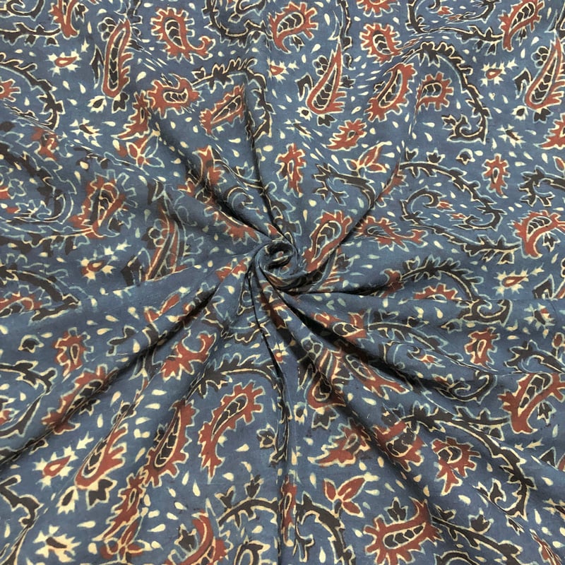 未使用※インド ブロックプリント 中綿入りキルト コバルトブルー