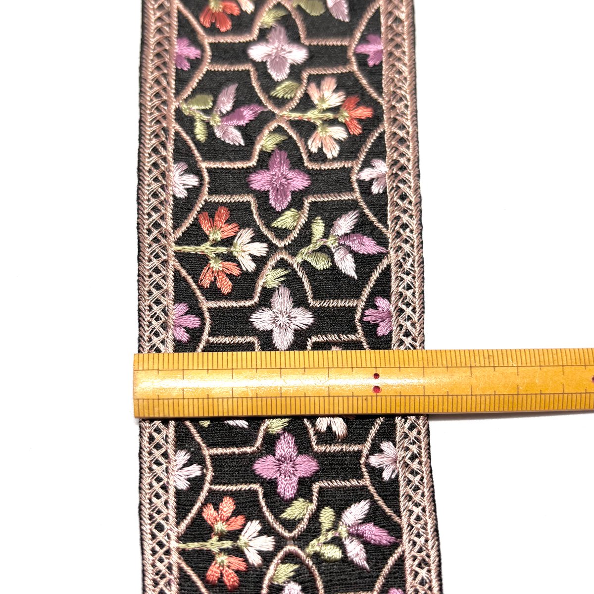 50cm単位】ブラック モロッカンタイル風 インド刺繍リボン