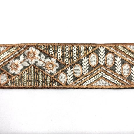 【50cm単位】グレー　ジグザグ　インド刺繍リボン　ハンドメイド材料　りぼん素材