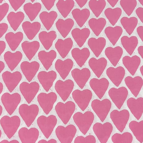 【50cm単位】ピンクハート　インド　ハンドブロックプリント生地　テキスタイル  コットン