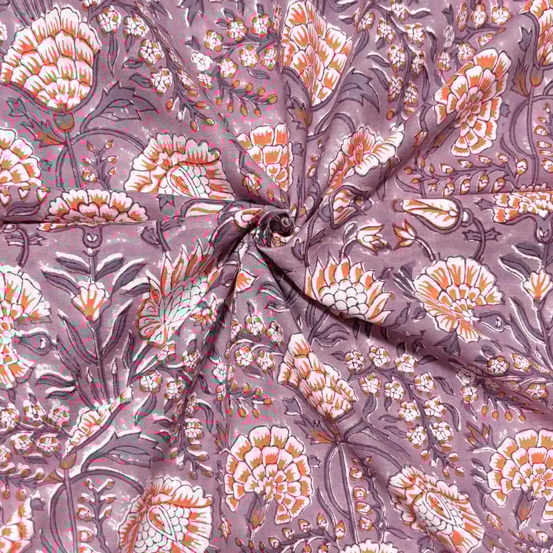 50cm単位】くすみグレイッシュパープルオレンジフラワー 片耳ボーダー