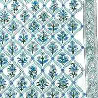 【50cm単位】ホワイトライトグリーンブルー螺旋　片耳ボーダー付き　インド　ハンドブロックプリント生地　テキスタイル  コットン