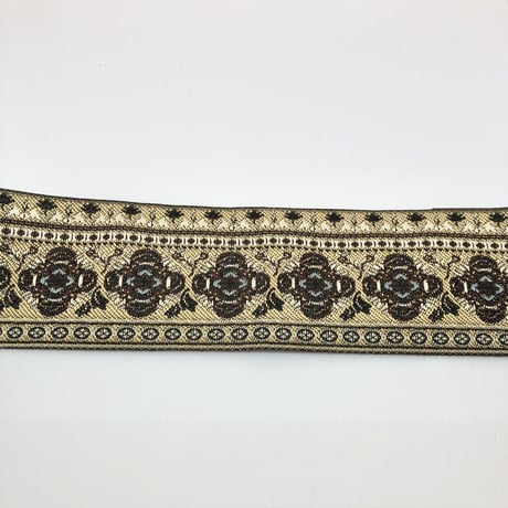 【50cm単位】ベージュブラックローズ　インド刺繍リボン　ハンドメイド材料　りぼん素材