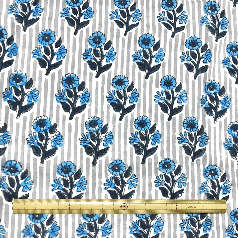 未使用※インド ブロックプリント 中綿入りキルト フレンチブルー