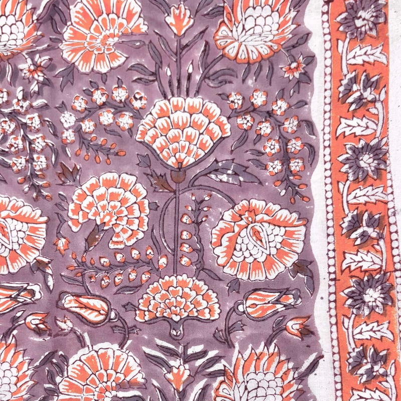 50cm単位】くすみグレイッシュパープルオレンジフラワー 片耳ボーダー