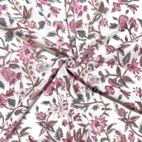 【50cm単位】ホワイトピンクレッドホワイトフラワー　インド　ハンドブロックプリント生地　テキスタイル  コットン