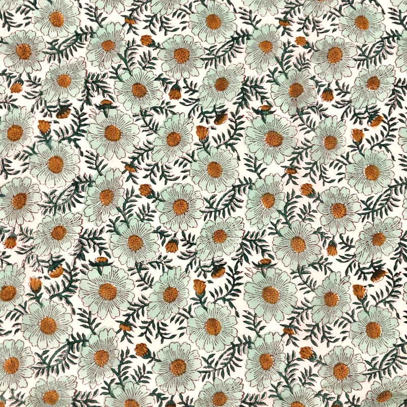 訳あり☆インド ブロックプリントキルト 大判 青白花柄 50cm単位