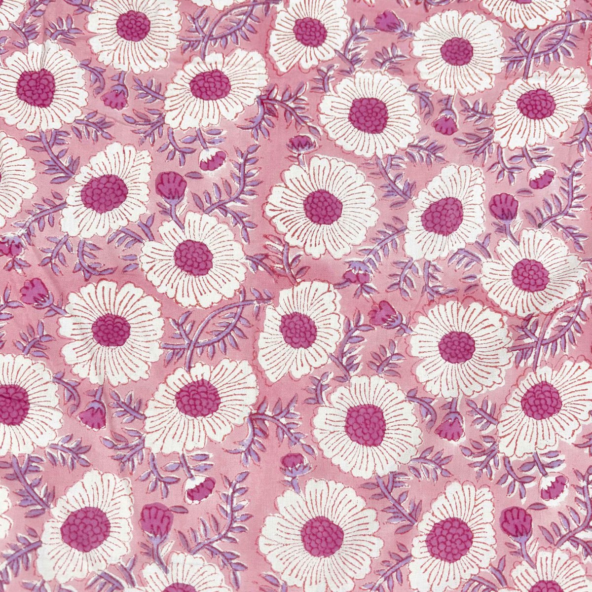 50cm単位】ピンクパープルホワイトレトロフラワー インド ハンド