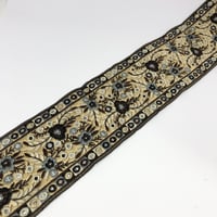 【50cm単位】ベージュグレーブラウンフラワー　インド刺繍リボン　ハンドメイド材料　りぼん素材