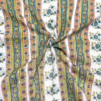 【50cm単位】ホワイトグリーンカーキストライプ　インド　ハンドブロックプリント生地　テキスタイル  コットン