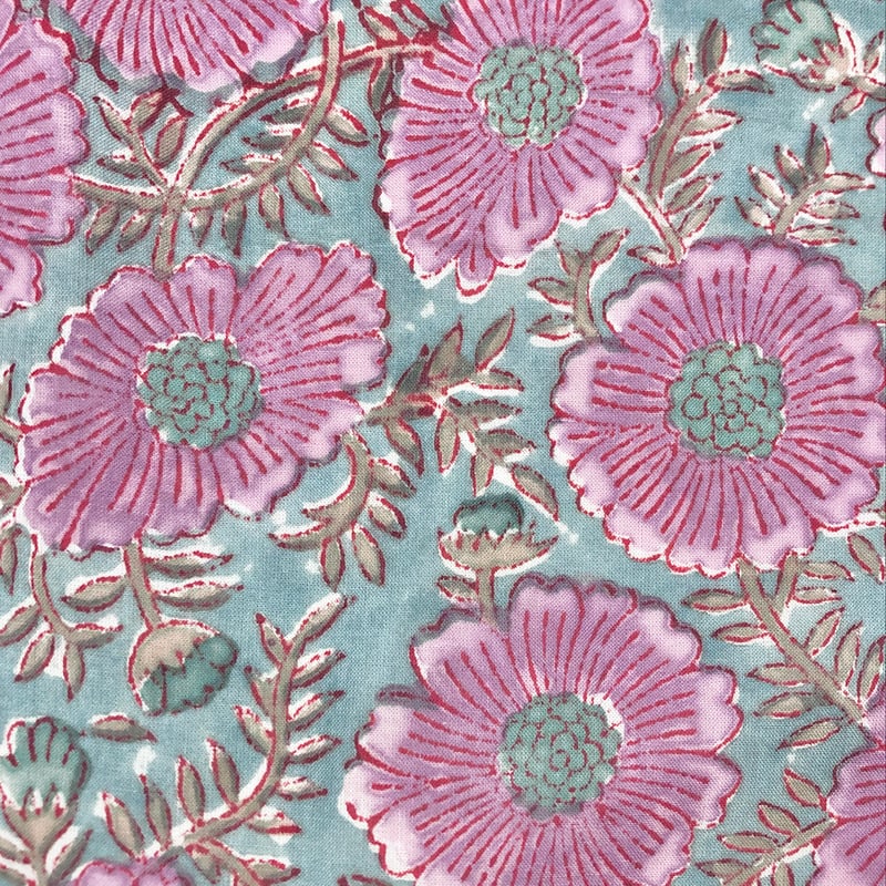 アウトレット商品【50cm単位】モスグリーンパープルフラワー インド