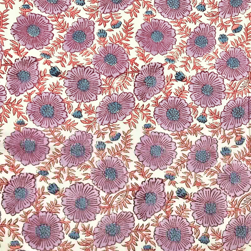 1950年代 メイドインUSA　リトグラフコレクション4 個セットアートプリント 50cm単位】ホワイトパープルレトロフラワー インド ハンド