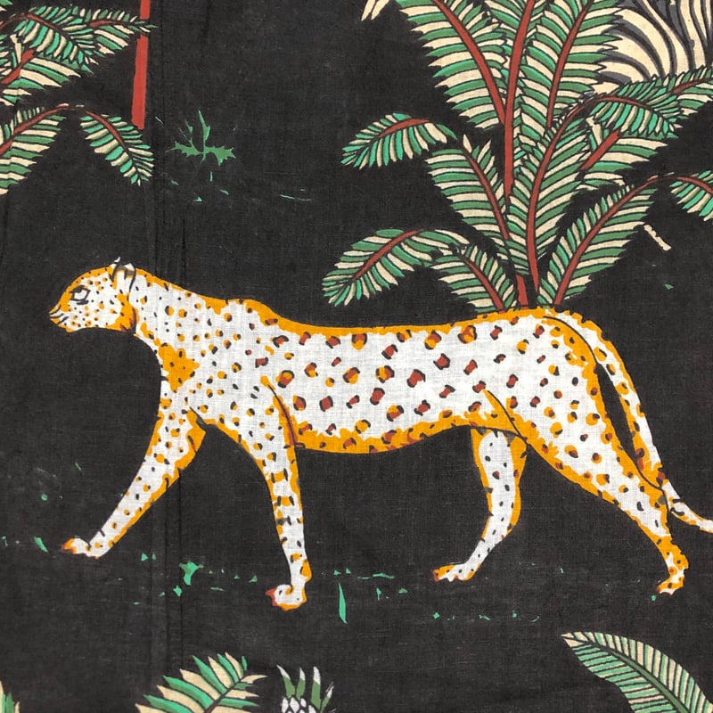 50cm単位】ブラックサファリ スクリーンプリント インド テキスタイル