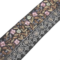 【50cm単位】ブラック　ボタニカル　インド刺繍リボン　ハンドメイド材料　りぼん素材