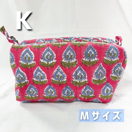 インド ブロックプリント・キルトポーチ（Mサイズ）